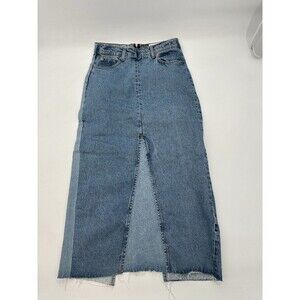Zara Sz L Denim Maxi Skirt 90s collection Boho Grunge Influencer Y2K Indie Alt M
